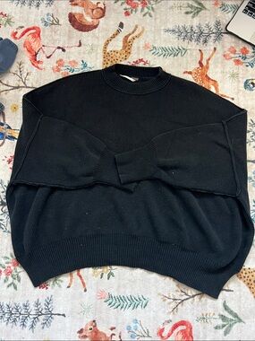 Free People Black Ribbed Crew Sweater